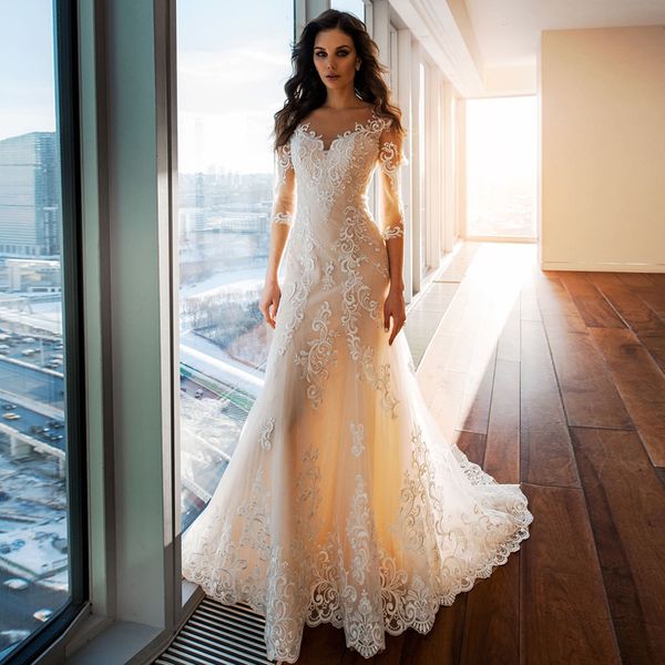 v neck 3/4 long sleeves lace mermaid wedding dresses with appliques court train tulle plus size bridal gowns vestidos de novias, White
v neck 3/4 long sleeves lace mermaid wedding dresses with appliques court train tulle plus size bridal gowns vestidos de novias, White