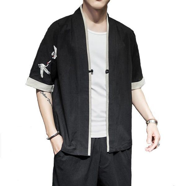 men's casual shirts cotton linen men kimono male chinese japan style embroidery fives quarter sleeve open stitch embroid, White;black
men's casual shirts cotton linen men kimono male chinese japan style embroidery fives quarter sleeve open stitch embroid, White;black