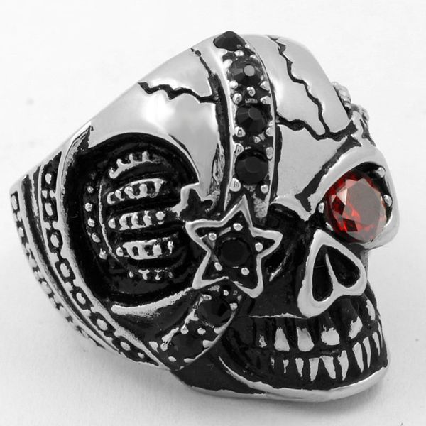 vintage stainless steel skeleton ring for men with red zircon gothic skull bullet biker punk cocktail party jewelry, Silver
vintage stainless steel skeleton ring for men with red zircon gothic skull bullet biker punk cocktail party jewelry, Silver