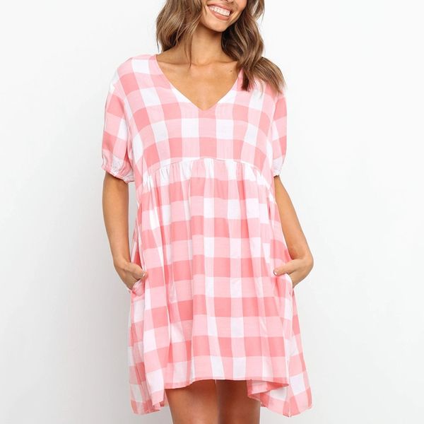 casual dresses pink plaid women v neck loose daydress female summer 2021 jz29, Black;gray
casual dresses pink plaid women v neck loose daydress female summer 2021 jz29, Black;gray