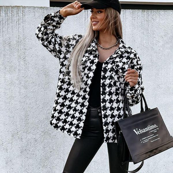 women's jackets fashion houndstooth casual jacket autumn coats long sleeve loose plaid for women 2021 fall winter female coat, Black;brown
women's jackets fashion houndstooth casual jacket autumn coats long sleeve loose plaid for women 2021 fall winter female coat, Black;brown