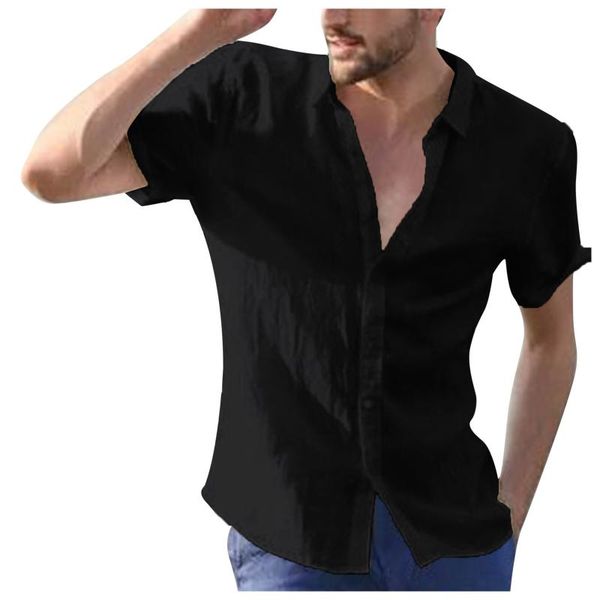 men's casual shirts linen short sleeve summer solid loose turn-down collar blouse male breathable shirt chemises homme, White;black 
men's casual shirts linen short sleeve summer solid loose turn-down collar blouse male breathable shirt chemises homme, White;black
