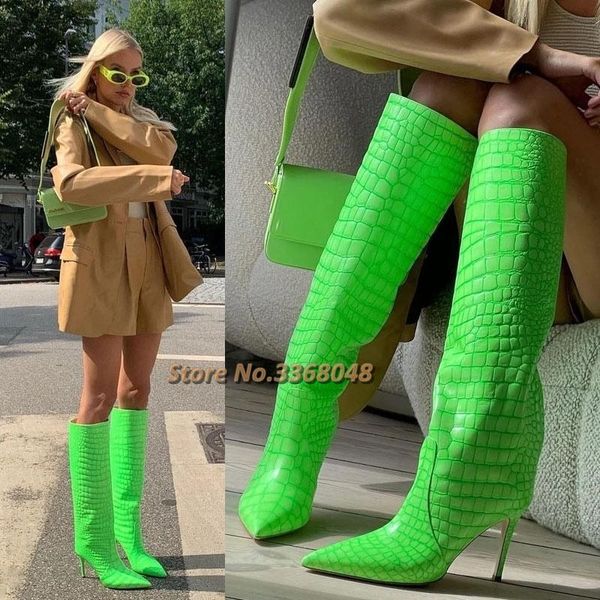 boots green knee high crocodile pattern fashion european custom made dress women runway stiletto heel pointy toe boot, Black
boots green knee high crocodile pattern fashion european custom made dress women runway stiletto heel pointy toe boot, Black