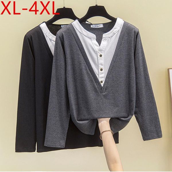 plus size t-shirt 4xl women cotton spring autumn v neck long sleeve large patchwork loose casual tees, Black
plus size t-shirt 4xl women cotton spring autumn v neck long sleeve large patchwork loose casual tees, Black