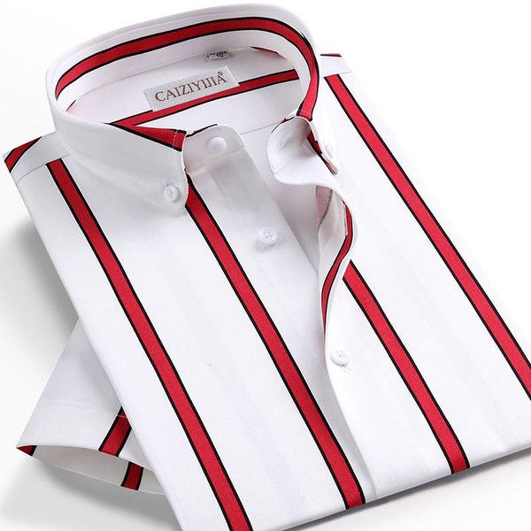 men's short sleeve block striped dress shirts pocketless design summer casual contrast color button down shirt male clothing, White;black
men's short sleeve block striped dress shirts pocketless design summer casual contrast color button down shirt male clothing, White;black