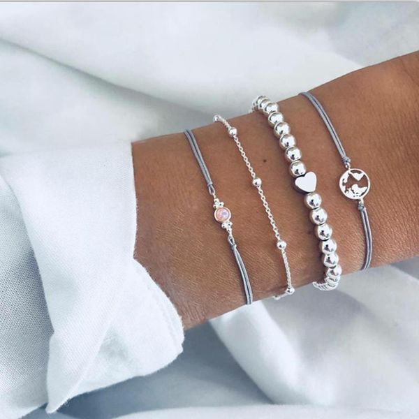 link, chain 4 pcs/ set cute crystal small hollow earth round beads rope bracelets sliver & link bracelet for women jewelry, Black
link, chain 4 pcs/ set cute crystal small hollow earth round beads rope bracelets sliver & link bracelet for women jewelry, Black