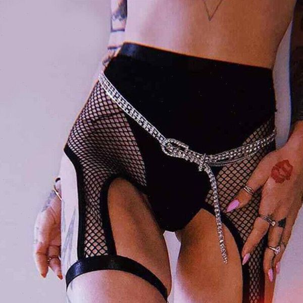women short summer womens gothic hip punk jogger fish net shorts elastic see through high waist lace hollow out, White;black 
women short summer womens gothic hip punk jogger fish net shorts elastic see through high waist lace hollow out, White;black