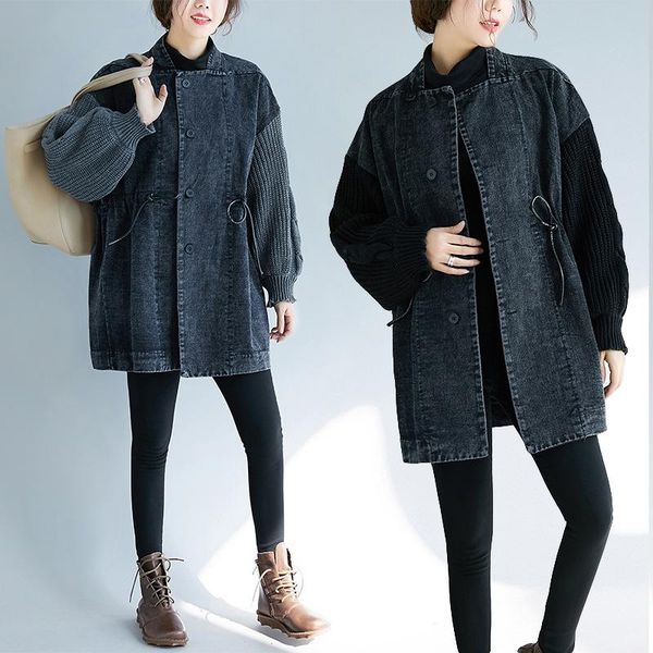 women's trench coats autumn winter women patchwork denim casual solid color single-button washed stand collar sashes straight female, Tan;black
women's trench coats autumn winter women patchwork denim casual solid color single-button washed stand collar sashes straight female, Tan;black