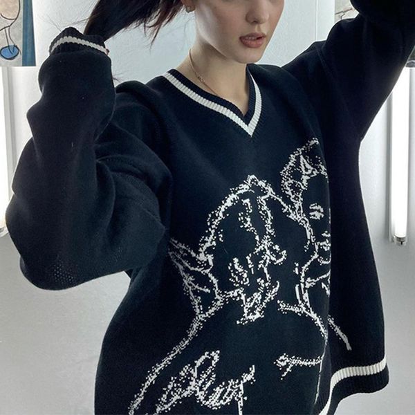 women's sweaters outono inverno y2k vintage angel print suéteres feminino com decote em v gótico harajuku casual oversize pulôveres de, White;black
women's sweaters outono inverno y2k vintage angel print suéteres feminino com decote em v gótico harajuku casual oversize pulôveres de, White;black