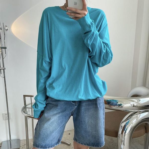 women's t-shirt spring and autumn casual solid color round neck long sleeve loose, White
women's t-shirt spring and autumn casual solid color round neck long sleeve loose, White