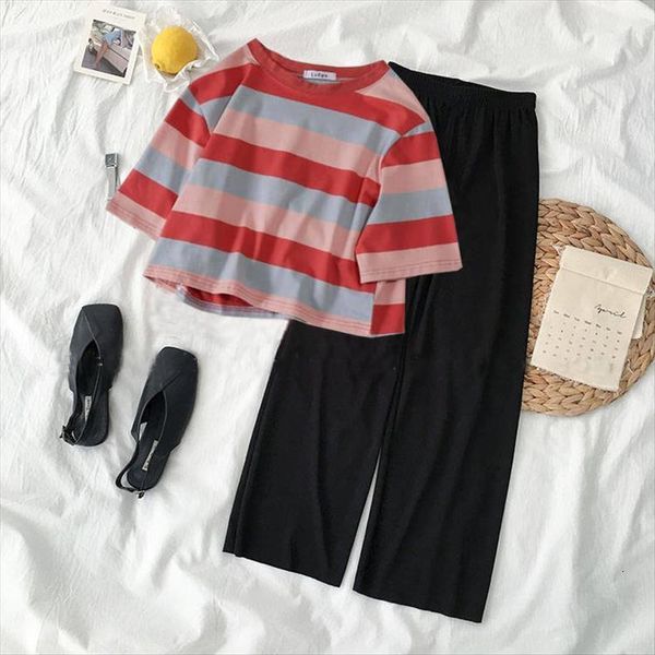summer streetwear chic sets women tracksuits casual short striped t shirt pants all match loose clothes 2 piece set l199, Gray
summer streetwear chic sets women tracksuits casual short striped t shirt pants all match loose clothes 2 piece set l199, Gray