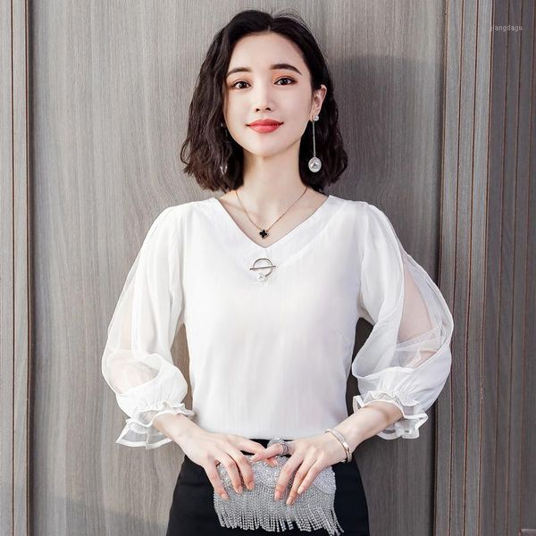korean chiffon women blouses woman short sleeve v-neck shirt plus size mesh patchwork blouse blusas mujer de moda women's & shirts, White
korean chiffon women blouses woman short sleeve v-neck shirt plus size mesh patchwork blouse blusas mujer de moda women's & shirts, White