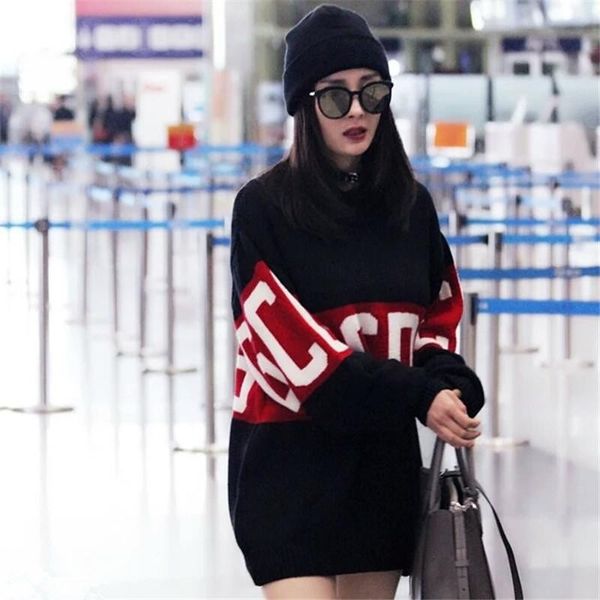 women's sweater new loose long-sleeved round neck letter printing pullover sweater in the long section oversize color matching jacket #, White;black
women's sweater new loose long-sleeved round neck letter printing pullover sweater in the long section oversize color matching jacket #, White;black