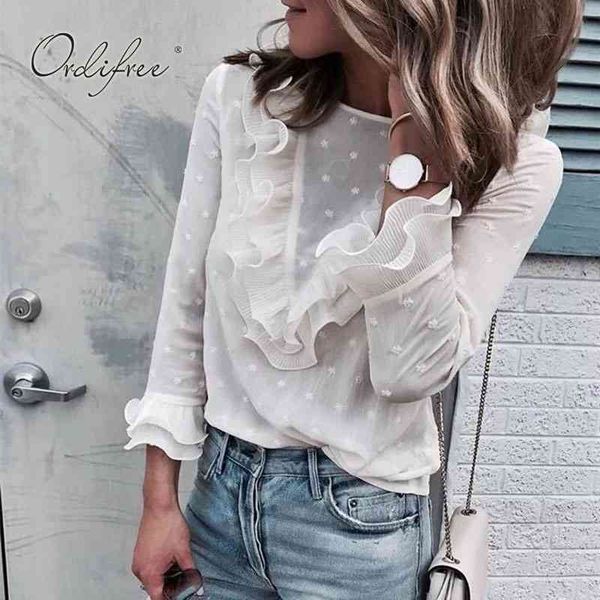 summer women white ruffle shirt long sleeve polka dot female blouse 210415
summer women white ruffle shirt long sleeve polka dot female blouse 210415