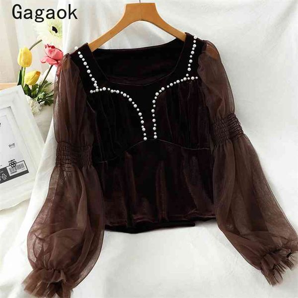 blouse women vintage spring autumn short patchwork beading square collar shirts korean chic wild fashion blouses 210531, White
blouse women vintage spring autumn short patchwork beading square collar shirts korean chic wild fashion blouses 210531, White