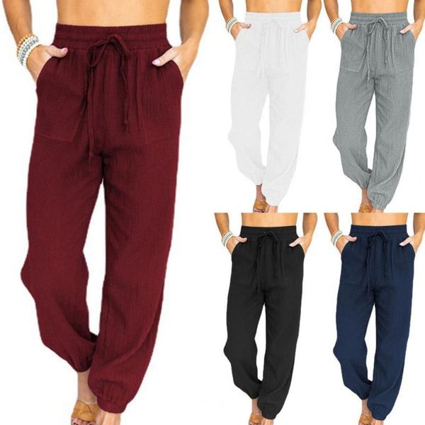 women's pants & capris women trousers loose long solid color pockets thin casual ladies comfortable high waist sports, Black;white 
women's pants & capris women trousers loose long solid color pockets thin casual ladies comfortable high waist sports, Black;white
