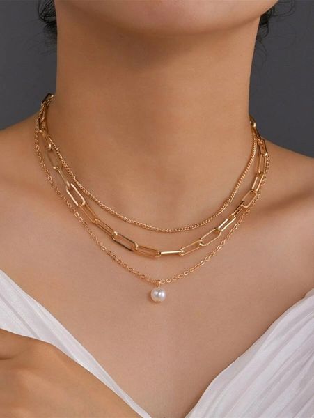 fashion trendy imitation pearl pendant necklace for women bohemian multi layer chain choker necklaces, Silver
fashion trendy imitation pearl pendant necklace for women bohemian multi layer chain choker necklaces, Silver