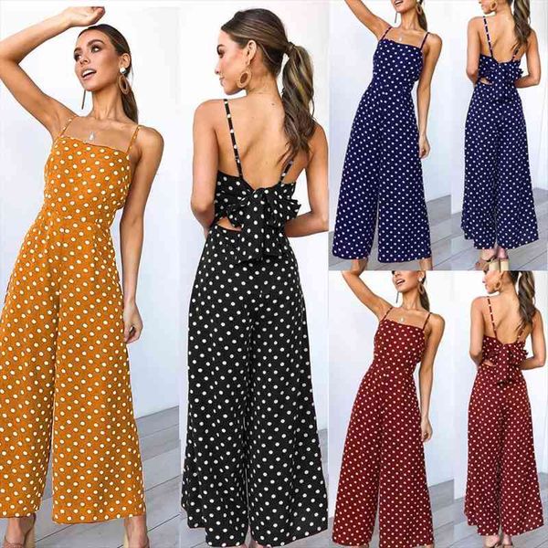 women ladies polka dot wrap jumpsuit sleeveless strap romper high waist backless wide leg pants romper fashion women jumpsuits, Black;white
women ladies polka dot wrap jumpsuit sleeveless strap romper high waist backless wide leg pants romper fashion women jumpsuits, Black;white