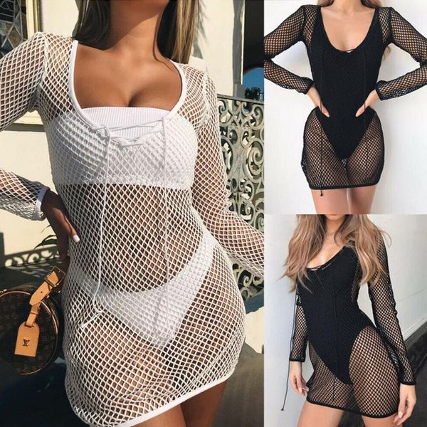 women swimsuit swimwear bathing suit bikini cover up long sleeve biquini ups summer beach fishnet mesh dress women's, White;black
women swimsuit swimwear bathing suit bikini cover up long sleeve biquini ups summer beach fishnet mesh dress women's, White;black