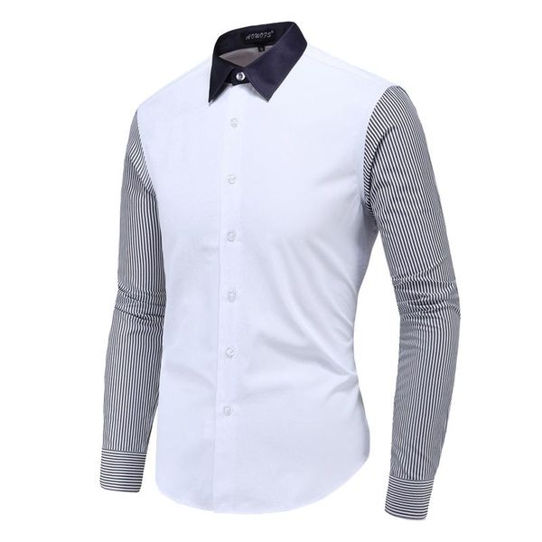 men's casual shirts social autumn splice stripe sleeve shirt long button turn-down collar men clothing, White;black
men's casual shirts social autumn splice stripe sleeve shirt long button turn-down collar men clothing, White;black