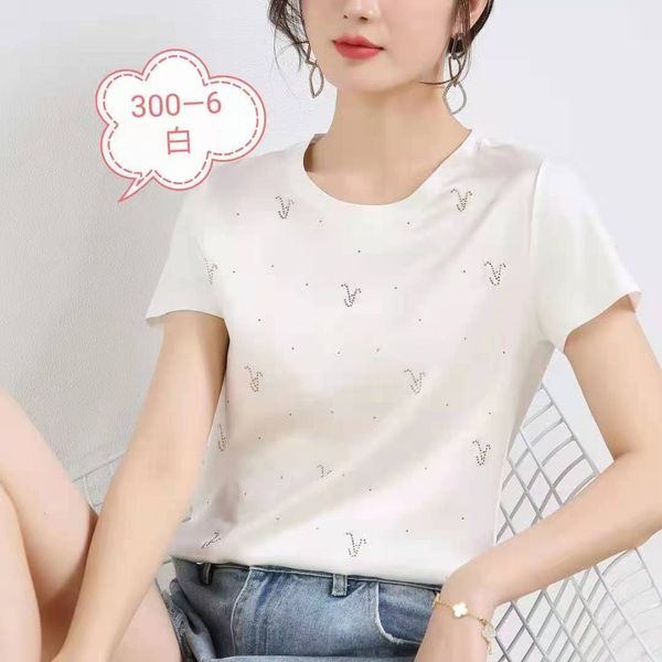 summer silk satin short-sleeved t-shirt female drilling mulberry korean slim joker kg-12, White;black
summer silk satin short-sleeved t-shirt female drilling mulberry korean slim joker kg-12, White;black