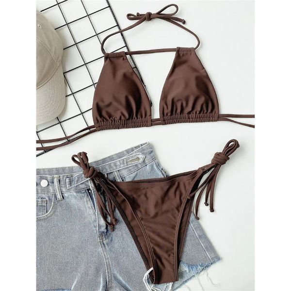 women's swimwear strappy halter solid bikini female swimsuit women two-pieces set padded bather bathing suit swim k3139, White;black
women's swimwear strappy halter solid bikini female swimsuit women two-pieces set padded bather bathing suit swim k3139, White;black