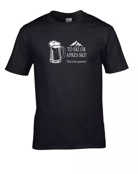 to ski or apres ski- comical ski resort dilema men's t-shirt, White;black