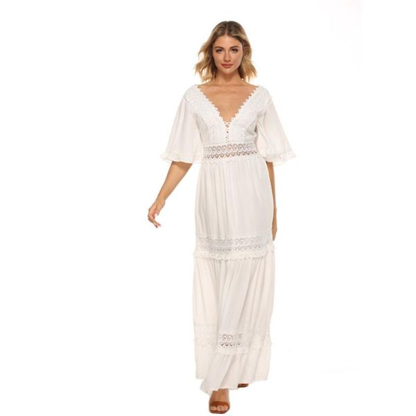 casual dresses summer women deep v-neck ladies chiffon long dress white lace holiday beach solid color swing vestidos, Black;gray
casual dresses summer women deep v-neck ladies chiffon long dress white lace holiday beach solid color swing vestidos, Black;gray