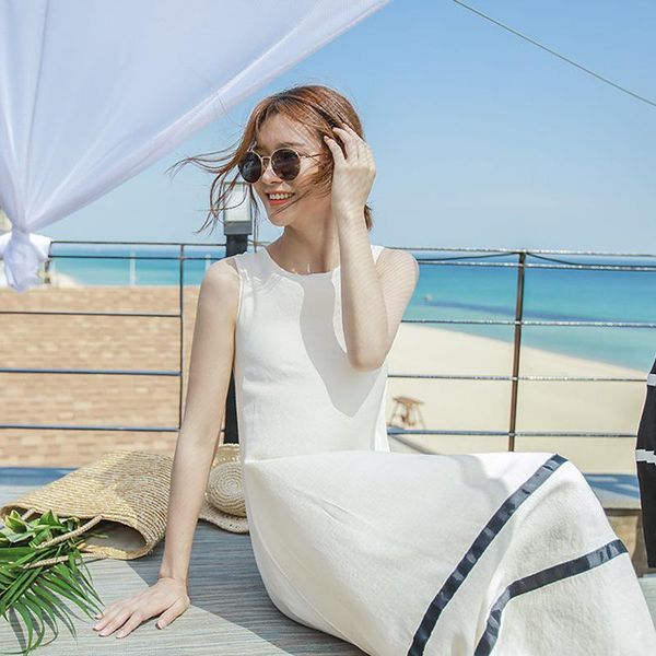 summer women dress beach style solid white o-neck sleeveless casual beath dresses mid-calf lady elegant, Black;gray
summer women dress beach style solid white o-neck sleeveless casual beath dresses mid-calf lady elegant, Black;gray