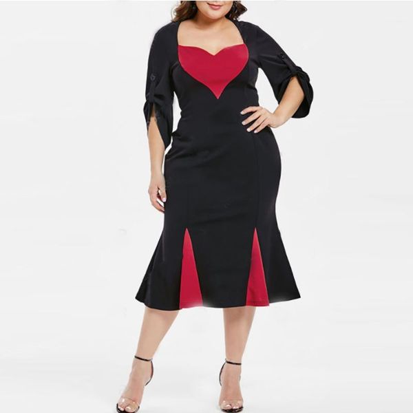 plus size dresses women's slim-fit knitted 3/4 roll sleeve v neck patchvwork mermaid skirts, Black
plus size dresses women's slim-fit knitted 3/4 roll sleeve v neck patchvwork mermaid skirts, Black
