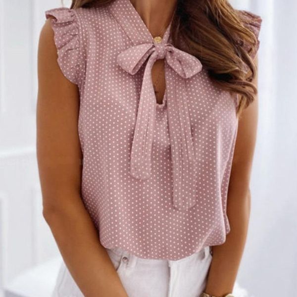 women's blouses & shirts women bow collar ruffles sleeveless blouse dot casual mujer clothing summer blusas, White
women's blouses & shirts women bow collar ruffles sleeveless blouse dot casual mujer clothing summer blusas, White