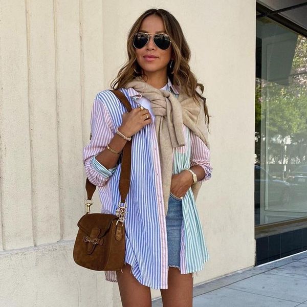 women's blouses & shirts vintage asymmetrical striped blouse women casual long sleeve female shirt streetwear patchwork office ladies, White
women's blouses & shirts vintage asymmetrical striped blouse women casual long sleeve female shirt streetwear patchwork office ladies, White
