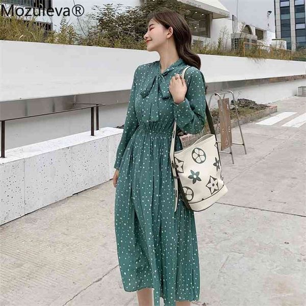 bow-neck polka dots female full sleeve elastic waist chiffon pleated women dress spring midi vestidos femme 210416, White
bow-neck polka dots female full sleeve elastic waist chiffon pleated women dress spring midi vestidos femme 210416, White