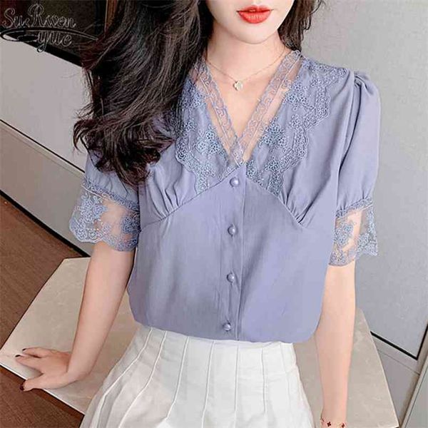 blusas summer lace chiffon blouse women solid v-neck short sleeve woman's shirts button fashion clothing 10022 210421, White
blusas summer lace chiffon blouse women solid v-neck short sleeve woman's shirts button fashion clothing 10022 210421, White
