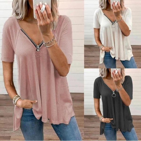 women's t-shirt summer short sleeve tshirts women v-neck zipper short-sleeved solid color plus size, White
women's t-shirt summer short sleeve tshirts women v-neck zipper short-sleeved solid color plus size, White