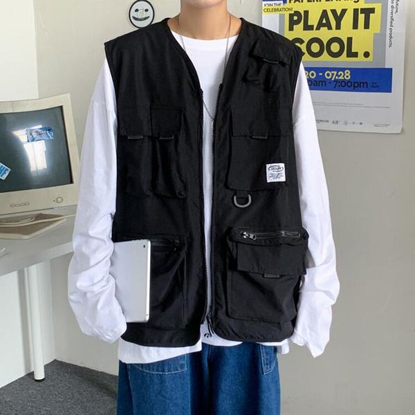 men's vests spring and autumn vest trend multi pocket tooling sleeveless jacket, Black;white
men's vests spring and autumn vest trend multi pocket tooling sleeveless jacket, Black;white