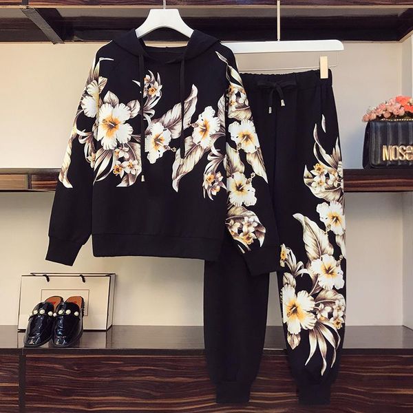 plus size tracksuits l-5xl women sports set long sleeve hooded floral sweatshirts + big pant female two-piece suit, Black
plus size tracksuits l-5xl women sports set long sleeve hooded floral sweatshirts + big pant female two-piece suit, Black