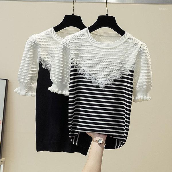 women's t-shirt ljsxls 2021 spring summer korean hollow out knitted tshirts women casual o neck elasticity short sleeve thin female, White
women's t-shirt ljsxls 2021 spring summer korean hollow out knitted tshirts women casual o neck elasticity short sleeve thin female, White