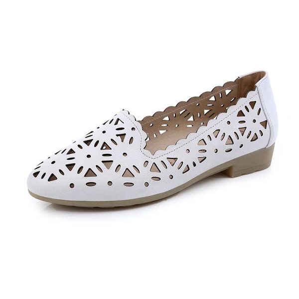 pointed breathable hollow genuine leather sandals summe fashion flat shallow wild women shoes casual, Black
