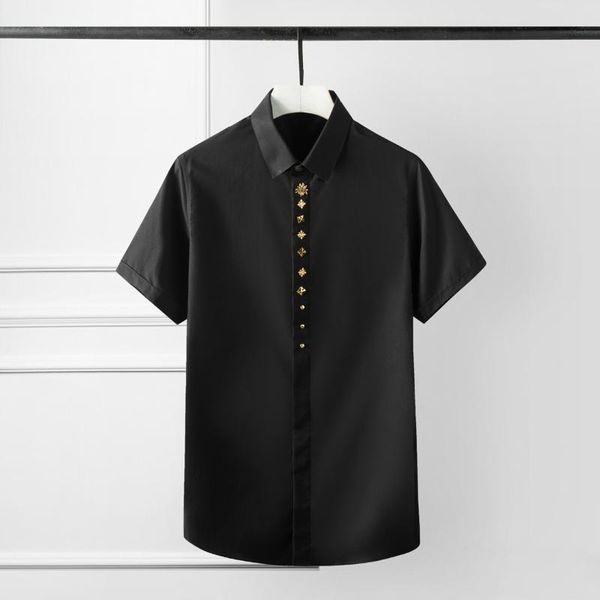 arrival mens shirts luxury metal gold rivet short sleeve men plus size 4xl camisa masculina solid slim fit man men's casual, White;black
arrival mens shirts luxury metal gold rivet short sleeve men plus size 4xl camisa masculina solid slim fit man men's casual, White;black
