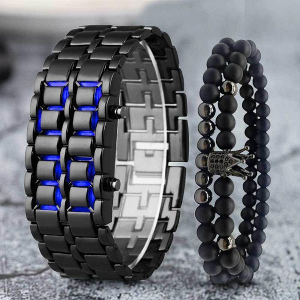 wristwatches 2pcs / set black crown beads bracelet + led watch men electronics wrist watches mens digital 2021 luxury stainless steel, Slivery;brown
wristwatches 2pcs / set black crown beads bracelet + led watch men electronics wrist watches mens digital 2021 luxury stainless steel, Slivery;brown