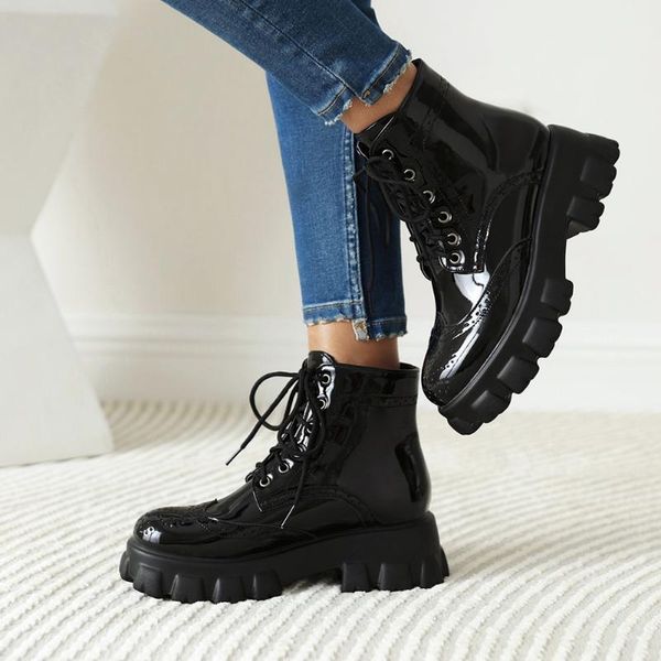 boots zapatos mujer invierno square heel round toe lace-up female high ankle platform with med women, Black
boots zapatos mujer invierno square heel round toe lace-up female high ankle platform with med women, Black