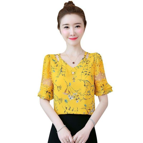 women's blouses & shirts women spring summer chiffon lady casual short flare sleeve flower printed blusas df2846, White
women's blouses & shirts women spring summer chiffon lady casual short flare sleeve flower printed blusas df2846, White