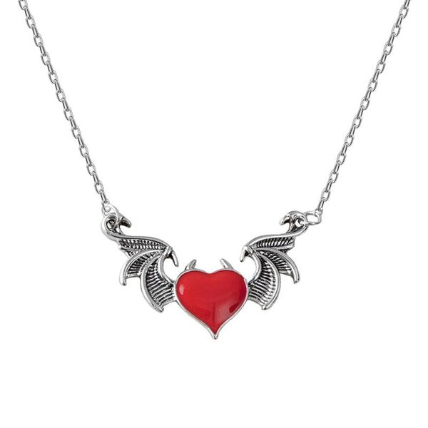 pendant necklaces demon wing heart-shaped necklace female punk clavicle chain accessories fashion party jewelry gifts, Silver 
pendant necklaces demon wing heart-shaped necklace female punk clavicle chain accessories fashion party jewelry gifts, Silver