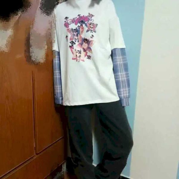 men's t-shirts oversized t-shirt women 2021 spring plaid fake two-piece female cute cat butterfly print long-sleeved couple top, White;black
men's t-shirts oversized t-shirt women 2021 spring plaid fake two-piece female cute cat butterfly print long-sleeved couple top, White;black