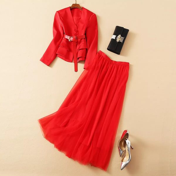 two piece dress european and american women's wear winter style long-sleeved v-neck single-breasted jacket gauze skirt fashion red suit, White
two piece dress european and american women's wear winter style long-sleeved v-neck single-breasted jacket gauze skirt fashion red suit, White