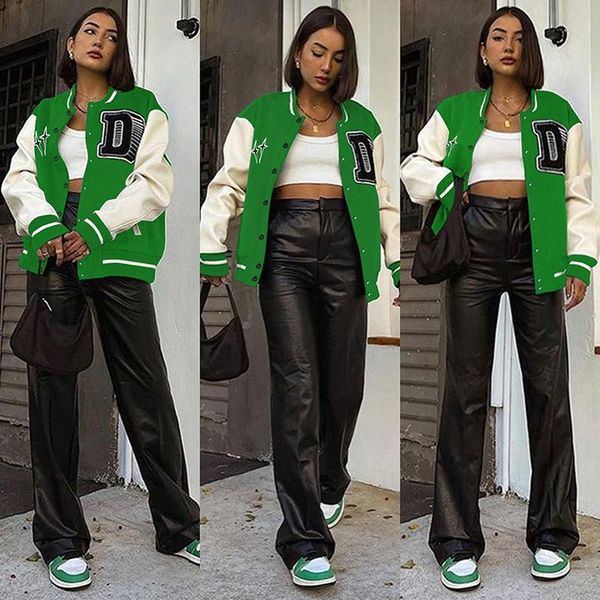 women's jackets printed half high collar long sleeve loose single breasted leather baseball jacket, Black;brown
women's jackets printed half high collar long sleeve loose single breasted leather baseball jacket, Black;brown