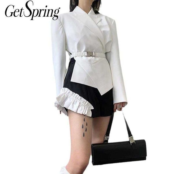 getspring women blazer temperament woman suit side split ladies black coat belt women's slim jacket 210601, White;black
getspring women blazer temperament woman suit side split ladies black coat belt women's slim jacket 210601, White;black