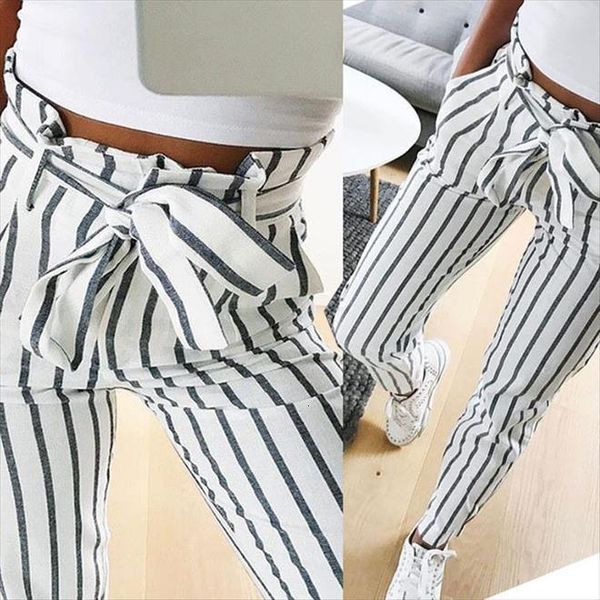 fashion casual mid waist womens pants white striped bow tie drawstring sweet elastic pockets trousers, Black;white
fashion casual mid waist womens pants white striped bow tie drawstring sweet elastic pockets trousers, Black;white