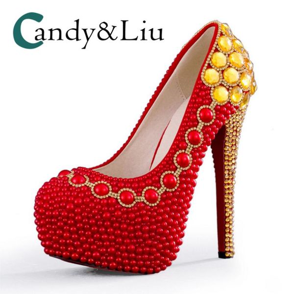 red pearl wedding shoes super high heel gold rhinestone crystal round toe slip-on women pumps with platform for party banquet dress, Black
red pearl wedding shoes super high heel gold rhinestone crystal round toe slip-on women pumps with platform for party banquet dress, Black